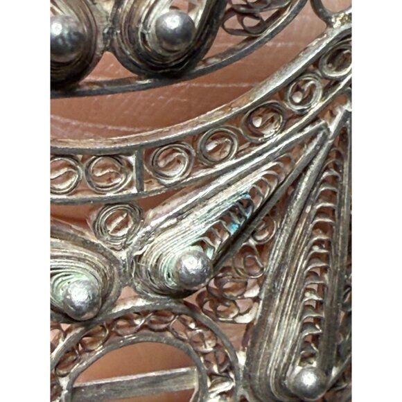 Vintage Handmade Silver Filigree Dangle Earrings With Intricate Swirl Design & D - Picture 8 of 11